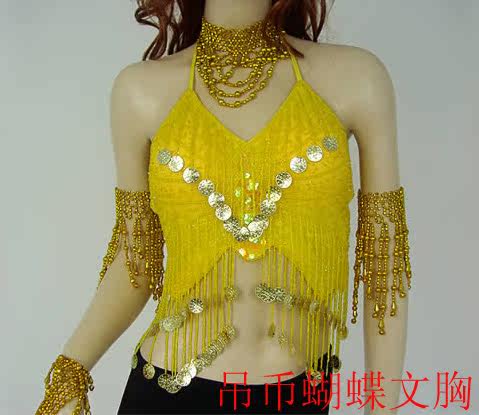 舞蹈舞台演出肚皮舞手工珠绣上衣 新款吊币蝴蝶文胸上衣 舞蹈上衣