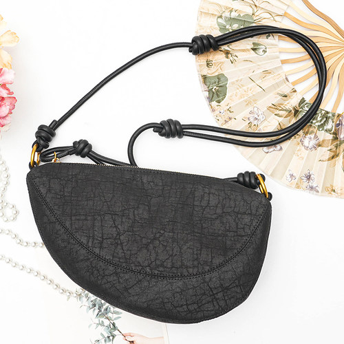 牛角包【经典黑龟】香云纱桑蚕丝单肩包国风复古简约斜挎包