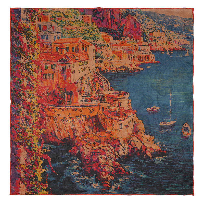 【海上小镇】53*53系列香云纱桑蚕丝丝巾气质高级感时尚围巾蓝色