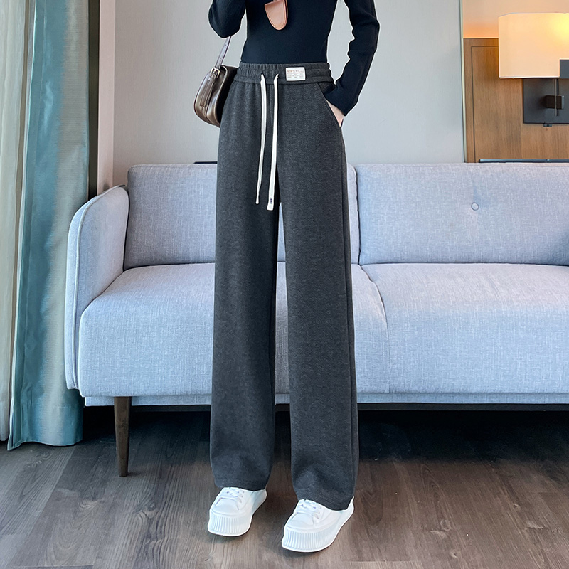 人字纹阔腿裤女秋冬加绒加厚