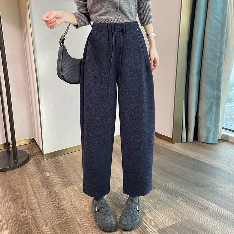 加厚毛呢阔腿裤女宽松直筒九分裤