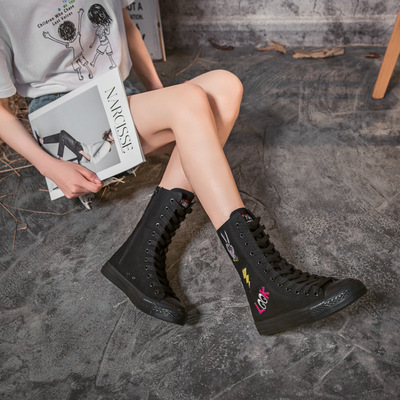 防滑侧拉链中筒冬季加棉帆布鞋