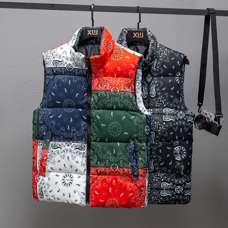 秋冬新款韩版保暖马甲外套男腰果花加厚羽绒棉坎肩背心立领迷彩色