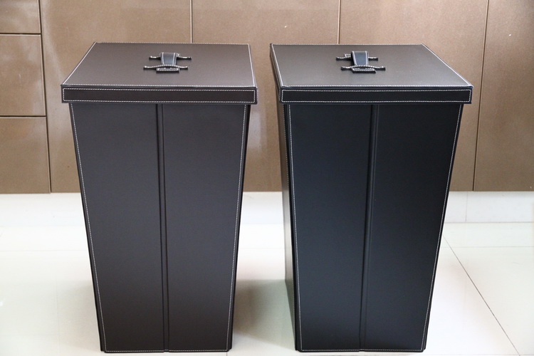 高档外贸折叠PU革皮质收纳筐脏衣篓脏衣桶洗衣篮筒有盖子大号储物