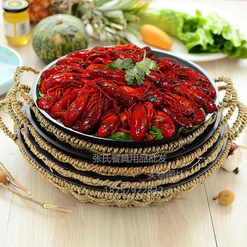 农家乐特色不沾干锅龙虾鱼头盘平铁锅个性餐具平底锅海鲜锅送托筐