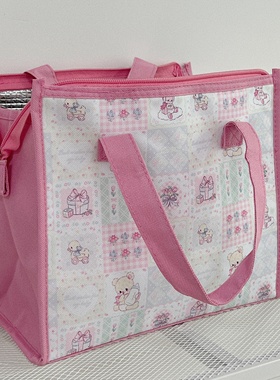 原创可爱便携手提饭盒袋少女心粉色保温袋女学生带饭便当包午餐包