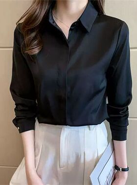 黑色职业衬衫女春秋2024年新款高级感雪纺上衣设计感小众女士衬衣
