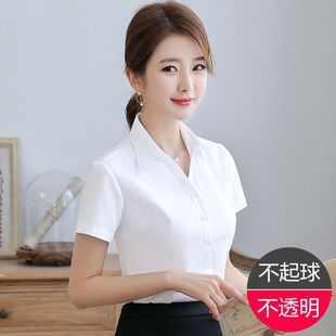 白色衬衫女夏2024新款职业工作服正装开会短袖上衣工装酒店前台寸