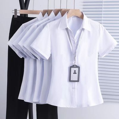 白色短袖衬衫女夏季气质职业套装酒店前台工装衬衣中国移动工作服