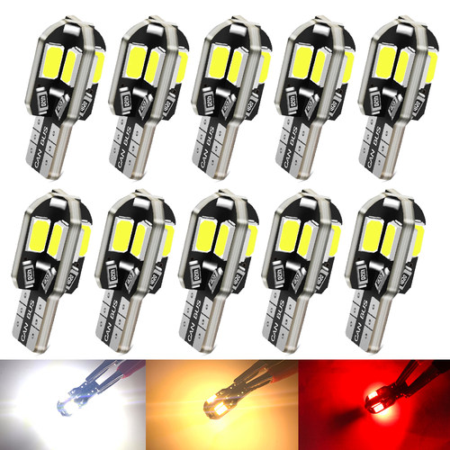 暖白光汽车LED示宽灯T10 8灯高亮车灯W5W阅读灯手套箱牌照灯12V