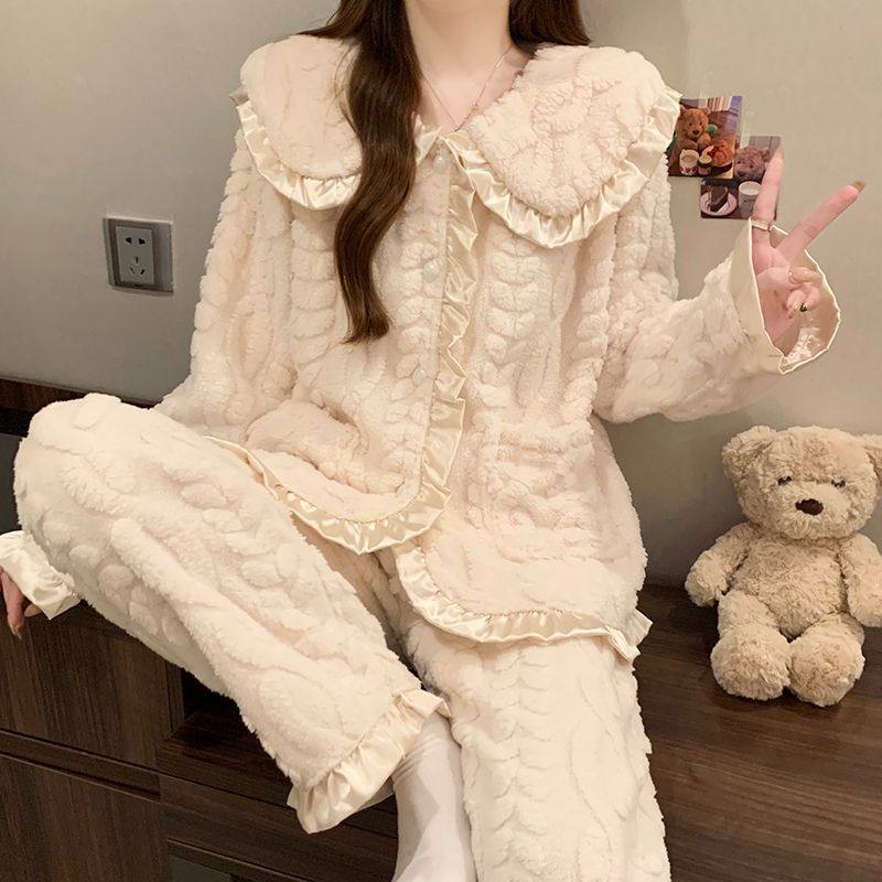 秋冬季新款珊瑚绒睡衣女加绒加厚小香风娃娃领开衫保暖家居服套装,女士内衣/男士内衣/家居服,睡袍/浴袍,淘宝优惠券,粉丝福利购,淘宝优惠卷