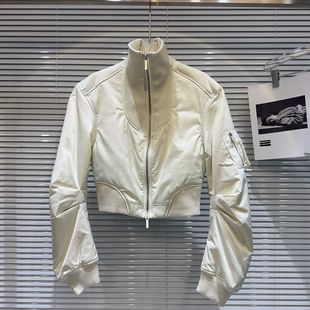 美式辣妹黑色立领长袖短款外套女秋冬十三行新款2025夹克开衫上衣