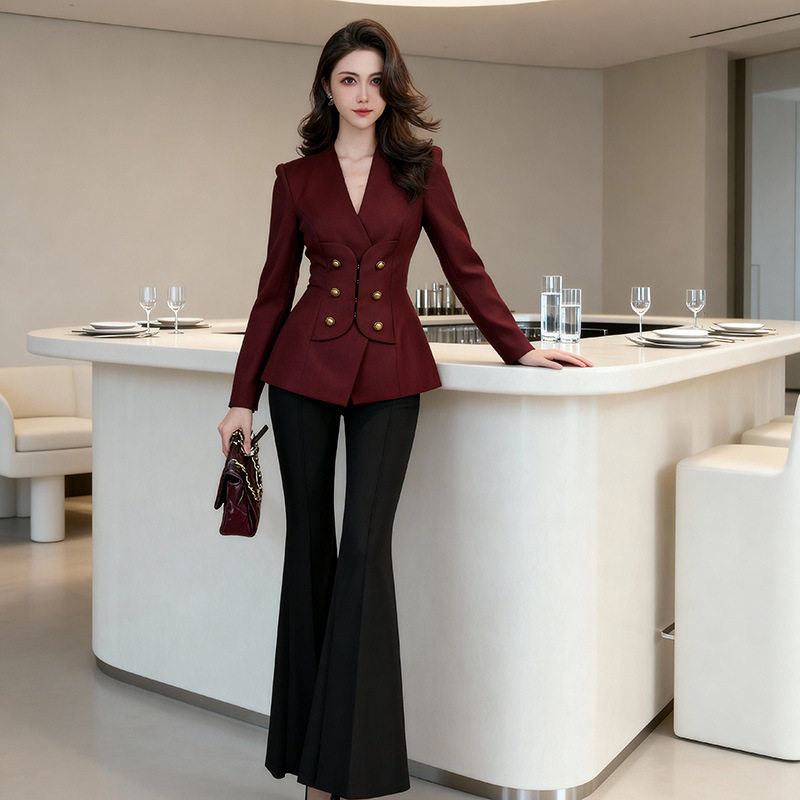 2026新款酒红色女士职业收腰显瘦西装上衣潮设计感外套女气质时尚