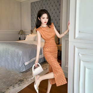 复古显瘦连衣裙高腰无袖 修身 包臀新款 夏装 百搭裙子 女装 2025夏法式