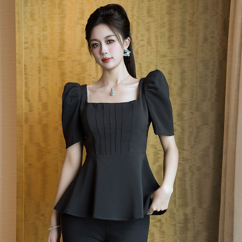 2025夏新款减龄法式短袖T恤女款休闲不规则上衣设计感修身新款T恤