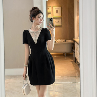 富家千金花苞礼服裙2025夏季新款女赫本风重工镶钻a字连衣裙