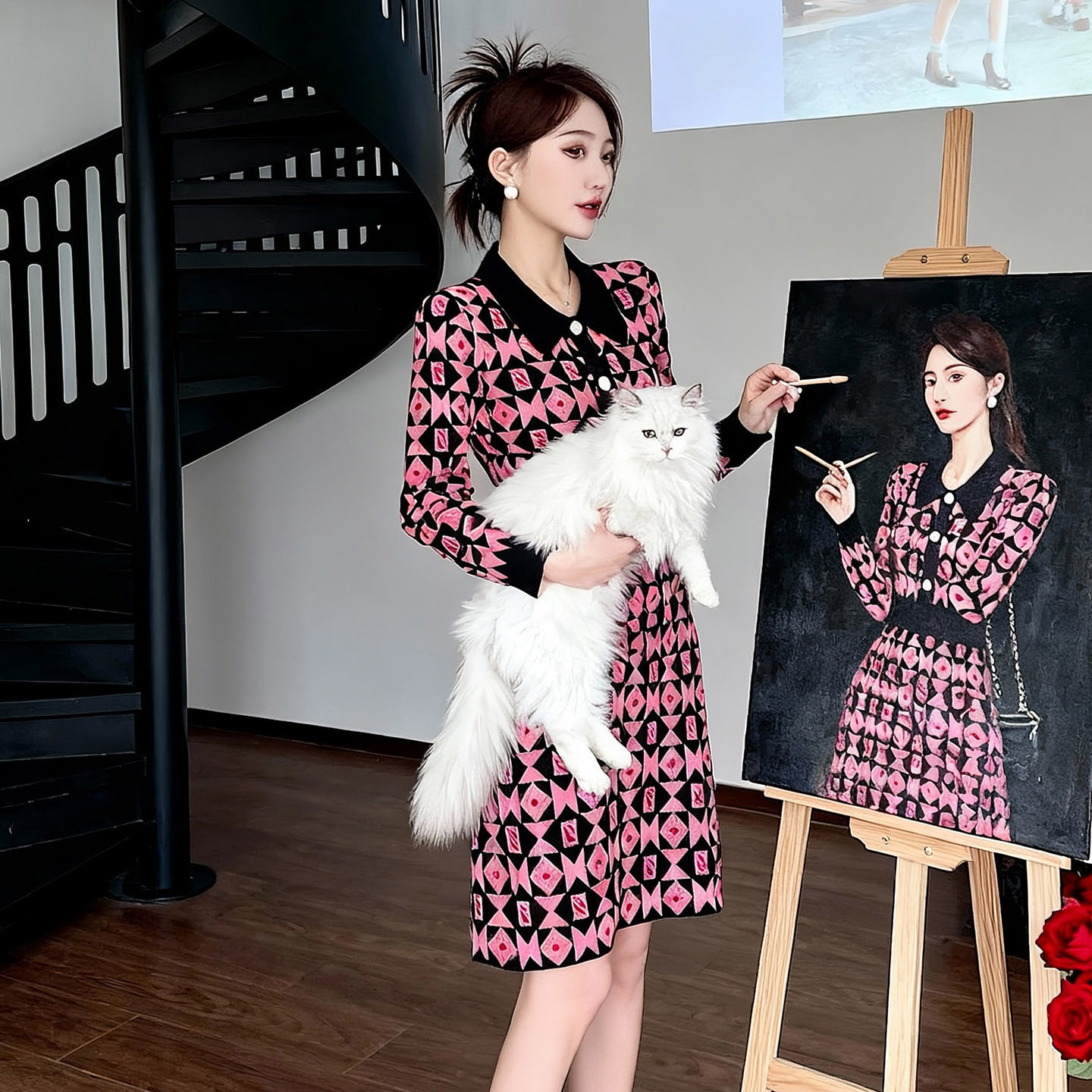 2026新款法式小香风高级显瘦针织连衣裙修身毛衣裙冬女装A字裙子