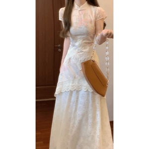 2026夏新款国风假两件旗袍连衣裙碎花高级修身女装中国风独特显瘦