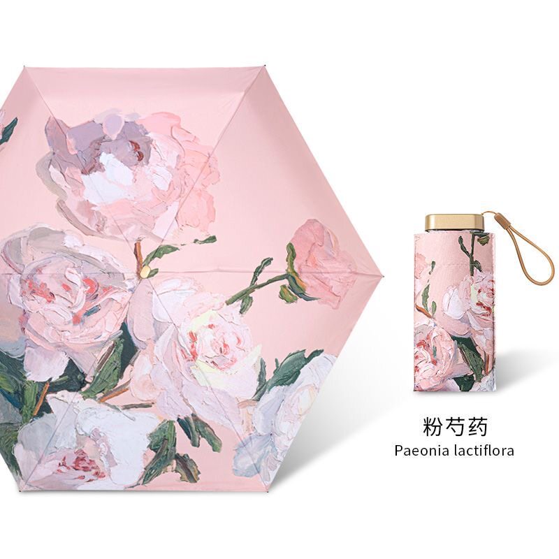 油画伞便携黑胶扁五折油画艺术遮伞