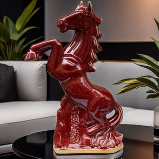 钧瓷马到成功摆件红色陶瓷马办公室家居装饰创意瓷器招财马工艺品