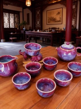 神垕钧瓷茶具10件套礼盒装高温窑变原矿釉手工陶瓷茶具高档送礼品