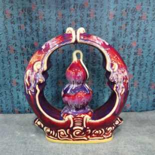 钧窑家居饰品卧室桌面陶瓷摆件窑变钧瓷花瓶红葫芦福在其中