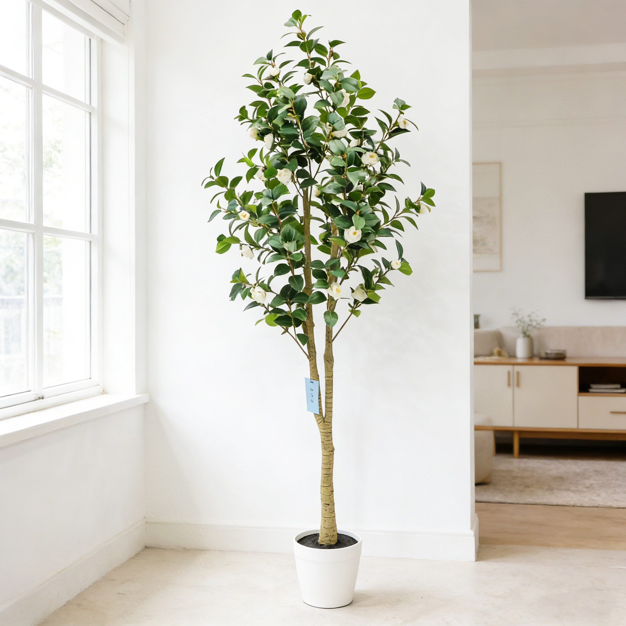 仿真茶花树盆栽绿植客厅装饰摆件北欧风假树盆景