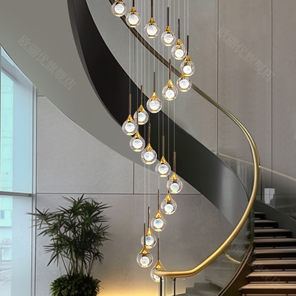 月球楼梯吊灯长吊灯2024新款loft公寓挑空客厅吊灯网红水晶楼梯灯