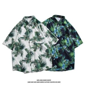 夏威夷碎花短袖衬衫男装宽松休闲bf度假海边沙滩半袖速干翻领衬衣