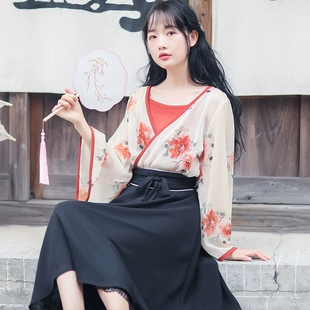 素唐装 夏季 超仙 复古风汉服改良套装 中国风清新仙女学生连衣裙汉元