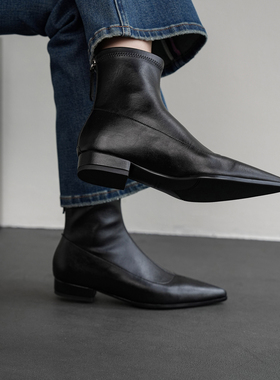 Fermina 尖头弹力瘦瘦靴女低跟简约百搭通勤风女靴秋季新款瘦瘦靴