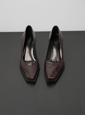 Fermina浅口方头高跟鞋女细跟单鞋小众设计感轻复古上班通勤女鞋