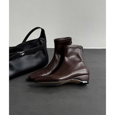 通勤瘦瘦靴秋冬新款方头弹力绒面