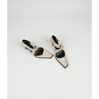 Fermina小众设计感浅口单鞋女细跟中空凉鞋交叉带白色高跟鞋气质