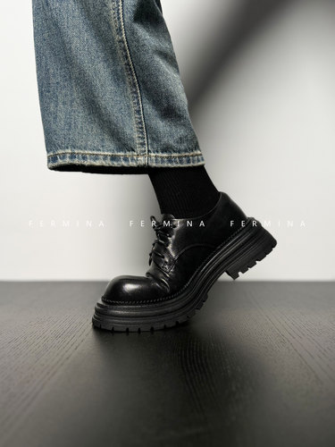 厚底圆头系带乐福鞋英伦风单鞋