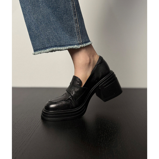 Fermina山茶花高跟乐福鞋女粗跟小个子厚底增高单鞋春百搭四季鞋