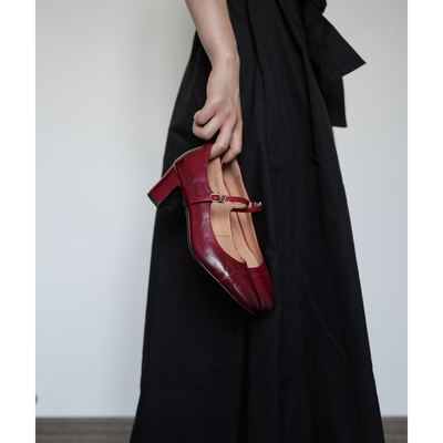 Fermina 秋季新款玛丽珍鞋女粗跟中跟法式复古通勤风单鞋软面牛皮