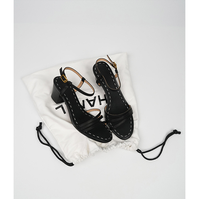 Fermina中古风露趾凉鞋女粗跟中跟鞋轻复古气质通勤女鞋夏季后空