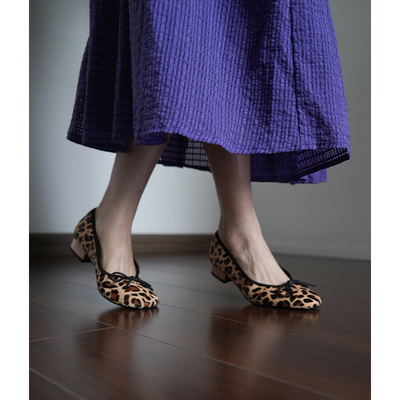 Fermina方头浅口豹纹单鞋女低跟蝴蝶结女鞋通勤风四季鞋红色婚鞋