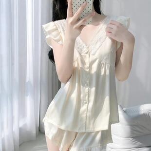 性感冰丝睡衣女夏季短袖短裤套装新款网红风蕾丝花边高级感家居服