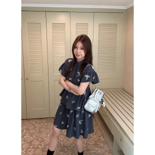 衬衫 Scout 蓝灰色钉珠娃娃领趣味连衣裙女夏季 定制面料 裙 开版