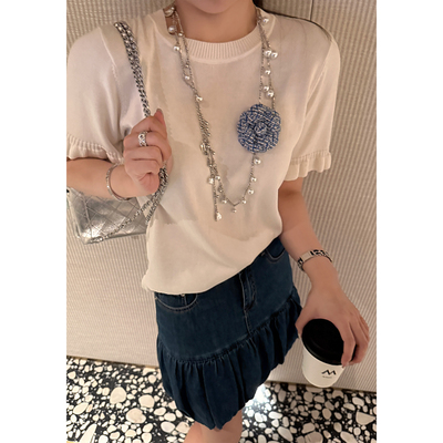 Scout ROw感慵懒松弛轻透针织荷叶边半袖T恤女夏短袖修身上衣