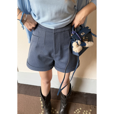 Scout 穿出筷子腿 复合丹宁水洗蓝做旧风格宽脚口牛仔短裤女夏季