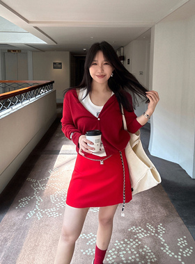 Scout “西太后”挚爱的百搭莱赛尔软糯针织开衫女夏红色短款上衣