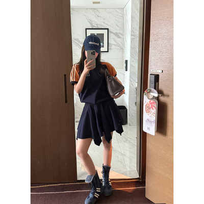 Scout 美高棒球俱乐部 运动感拼色活力感卫衣式T恤半裙女两件套