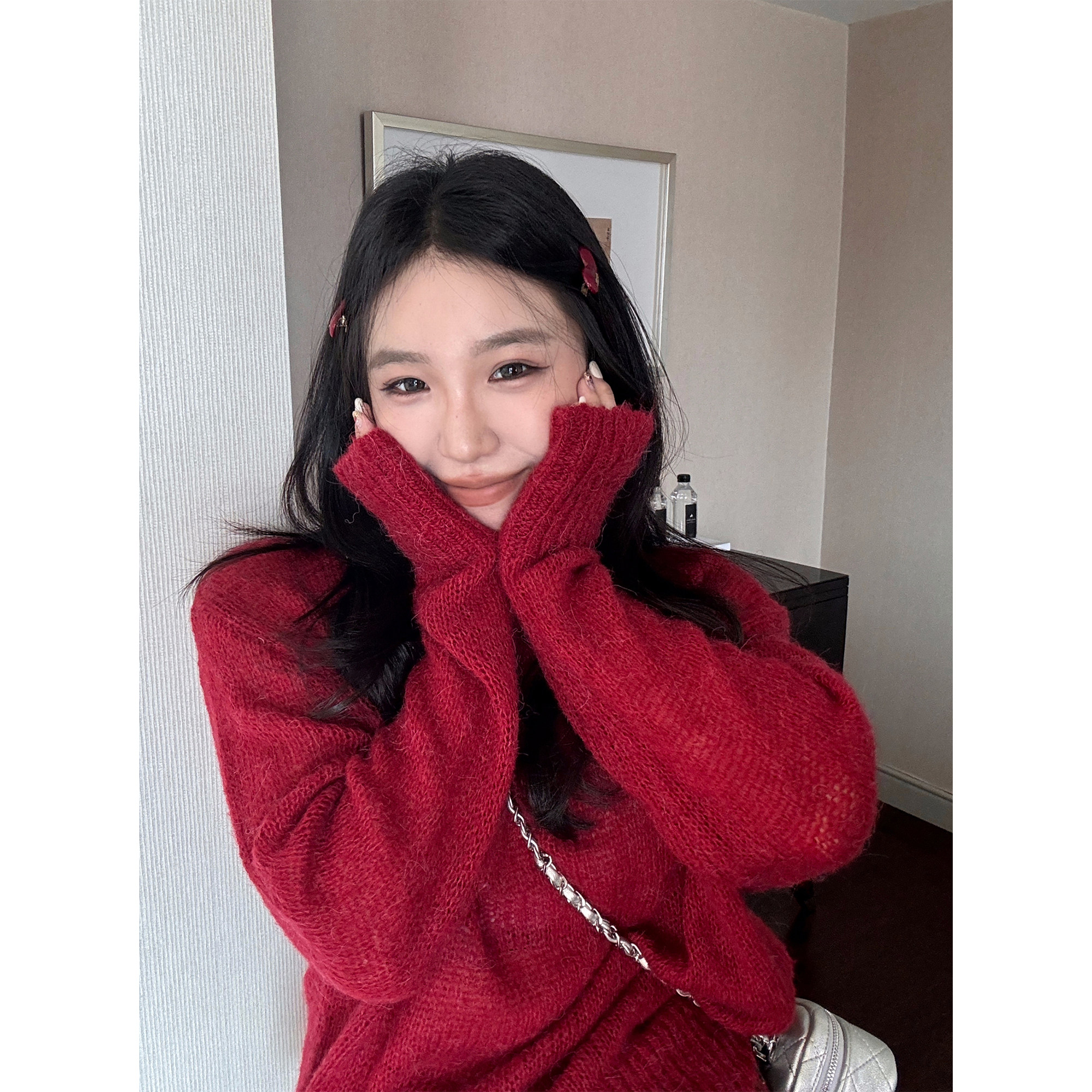 Scout 「慵懒毛感」粗棒圆领宽松羊驼毛针织毛衣女百搭长袖上衣