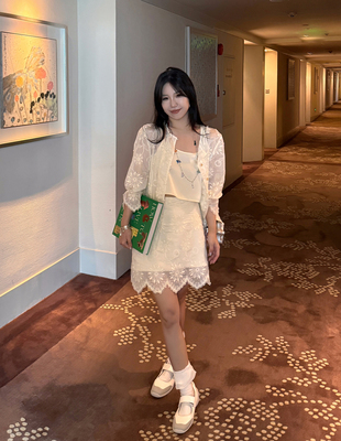 Scout 【清风白茶】浮雕蕾丝工艺温婉新中式国风衬衫+钩花半裙女
