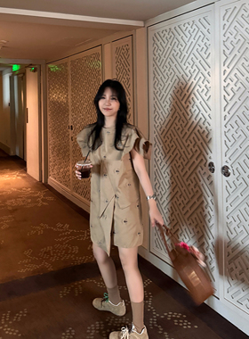 Scout 「DU家开版面料」烫金小蜜蜂绣花连衣裙女夏设计感时尚套装