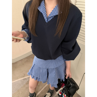 卫衣半身裙套装 纹拼接长袖 女 假两件学院风格 Scout系叛逆女高