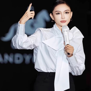2025夏季纯棉白色蝴蝶结衬衫女时尚百搭名媛风设计感小众长袖衬衣